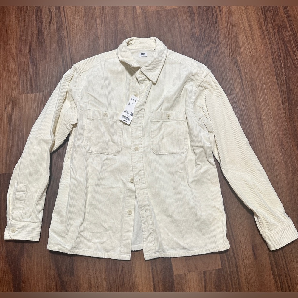 Uniqlo off white corduroy work long sleeve button down shirt NWT